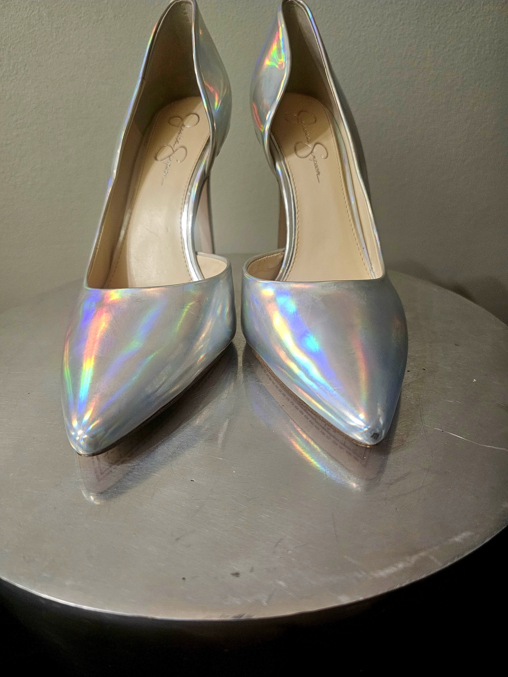 Jessica Simpson Silver Holographic Pointed-Toe Pumps Size 11 - Picture 6 of 7